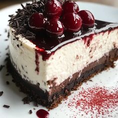 a piece of cheesecake with cherries on top