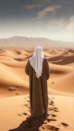 a man standing on top of a sandy dune in the middle of the sahara desert