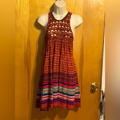 New With Tags From Free People. “Rare Hearts” Sleeveless Sweater Dress/Tunic. Dark Red Crochet Top With Picot Knit Multi Colored Skirt. Open, Low Cut Sides With Button Racerback, Empire Cut. Hippie Bohemian Style. Size Small, But Loose Fit. Casual Open Knit Dress, Multicolor Sleeveless Crochet Lace Dress, Multicolor Sleeveless Crochet Dress With Crochet Trim, Red Sleeveless Crochet Dress For Vacation, Multicolor Crochet Lace Sleeveless Dress, Casual Multicolor Crochet Dress, Bohemian Knit Crochet Dress, Bohemian Stretch Crochet Sleeveless Dress, Bohemian Sleeveless Stretch Crochet Dress