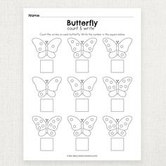 butterfly count and write worksheet for preschool