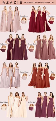 bridesmaid dresses in different colors, sizes and styles for the brides to wear