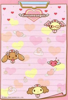 a pink notepad with cartoon animals on it