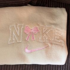 Available In Multiple Sizes Please Allow One Business Day To Process Sweaters Nike, Preppy Crewneck, Bday Wishlist, Bow Sweater, Nike Sweater, Cute Fits, Dream Clothes, Pink Bow, Sweaters For Women