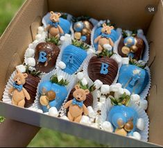 a box filled with chocolate covered teddy bears