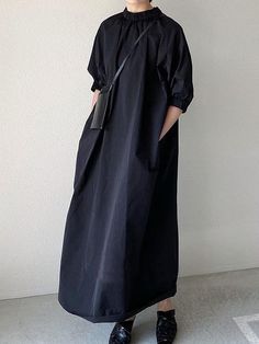 UOOZEE Vintage Dresses Casual, A Line Long Dress, Vintage Long Dress, Stand Collar Shirt, Long Dresses Elegant, Cotton Long Dress, Half Sleeve Shirts, Collared Shirt Dress, Minimalist Dresses