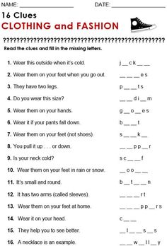 a printable worksheet for clothing and fashion, with the words'clothes and fashion