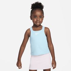 This tank, made of soft stretch poly jersey, is enhanced with quick-drying, moisture-wicking Dri-FIT technology to help kiddos stay cool and dry for all day play. Sporty Solid Color Tops For Playwear, Blue Breathable Tank Top For Training, Blue Anti-odor Activewear For Training, Blue Moisture-wicking Tops For Playwear, Playful Nike Tops For Sports, Nike Breathable Blue Activewear, Blue 4-way Stretch Sports Top, Sporty Light Blue Training Tops, Blue Athleisure Activewear For Playwear