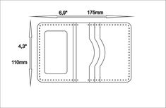 a drawing of the front and back side of a wallet with measurements for each card holder