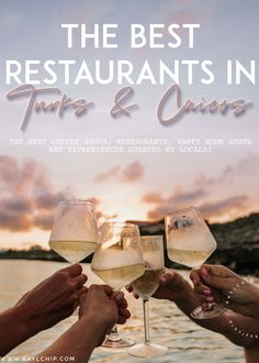 two people toasting with wine glasses in front of the ocean and sunset behind them