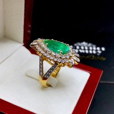 ENJOY OUR WORRY-FREE SERVICE AND THE DAZZLING, GENUINE JEWELRY WE DESIGN AND HANDCRAFT WITH LOVE❤️ ABOUT THE ITEM: IN STOCK! READY FOR SHIPPING! Buy today and get it 3 days later! Free sizing service, just select the size you want! TOP NATURAL, COLOMBIAN EMERALD RING! RARE PERFECT QUALITY. VIVID BLUISH GREEN COLOR, AMAZING LUSTER, AND EVERLASTING, UNIQUE HEALTHY GLOW! WEALTHY!! Surrounded by stunning, colorless and clean, natural diamonds. Set in 18K solid yellow gold ring. INVESTMENT GRADE!! IN Luxury Teardrop Emerald Ring As Gift, Luxury Teardrop Emerald Ring For Gift, Teardrop Emerald Ring With Brilliant Cut, Luxury Yellow Gold Teardrop Diamond Ring, Luxury Teardrop Yellow Gold Diamond Ring, Pear-shaped Emerald Ring In Yellow Gold, Luxury Pear-shaped Diamond Ring Gift, Luxury Teardrop Diamond Ring, Colombian Emerald Ring