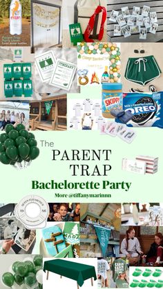 the parent trap bachelor party with green and white items, including an umbrella, table cloth,