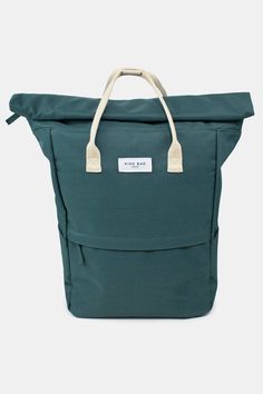 a green tote bag with two handles