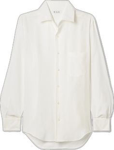 White Long Sleeve Silk Shirt, Classic Silk Tops With Concealed Placket, Classic Silk Top With Concealed Placket, Elegant Silk Shirt With Concealed Placket, Classic White Silk Shirt, White Silk Button-up Shirt, Semi-formal White Silk Blouse, White Silk Blouse For Semi-formal Occasions, Elegant Silk Shirt For Daywear