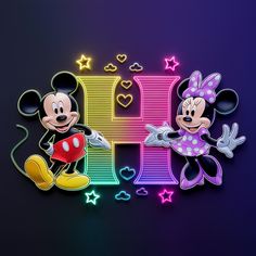 mickey and minnie mouse with the letter h