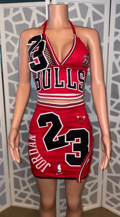 Custom Bulls Jersey two piece set Jersey Dress Outfit 2000s, Jordan Year Birthday 23 Outfits, Jordan 23 Outfit Women, Jordan Year Birthday 23 Photoshoot, Chicago Bulls Ropa, Jordan Year Birthday, Jersey Party Outfit, Nba Jersey Dress, Jersey Dress Outfit