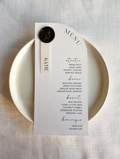 a white plate with a menu on it