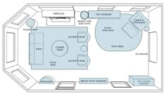 a floor plan for a living room with couches, tables and other furniture in it