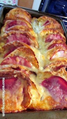 ham and cheese bread in a baking pan