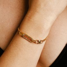 ISCHIA SLIM BRACELET which is a 7 Length Stainless steel 18K gold plated thin chain with Zirconia charm. Gold Plated Chains, Delicate Bracelet, Gold Bracelet, 18k Gold, Gold Plate, Plating, Stainless Steel, Bracelet, Chain