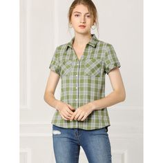 The classic plaid shirt can be mixed easily with a variety of styles. This plaid short-sleeved cotton shirt will become a quick go-to in your wardrobe. Style it with your favorite jeans or skirts for a casual look. Perfect for going out and traveling with friends. Occasions: Beach, weekend, gathering, daily, and so on. Summer Plaid Button-up Short Sleeve Shirt, Spring Plaid Short Sleeve Shirt, Short Sleeve Plaid Flannel Shirt For Spring, Plaid Short Sleeve Cotton Flannel Shirt, Plaid Cotton Flannel Shirt With Short Sleeves, Short Sleeve Cotton Flannel Shirt With Button Closure, Plaid Cotton Short Sleeve Shirt With Button Closure, Plaid Short Sleeve Top With Button Closure, Plaid Button-up Short Sleeve Shirt