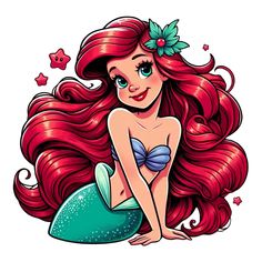 the little mermaid with long red hair and blue eyes