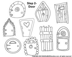 the step 2 door is shown in black and white, with several different designs on it