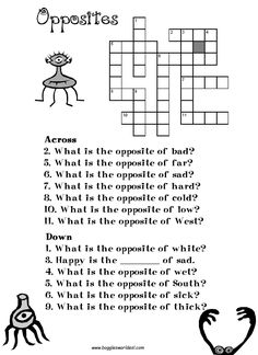 crossword puzzles for kids with words and pictures