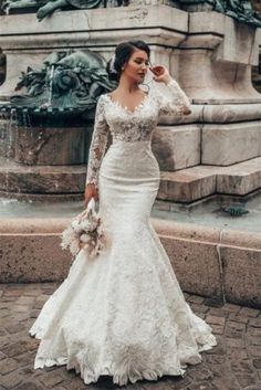 Lace Wedding Dress With Sleeves, Spring Wedding Dress, Bridal Gowns Mermaid, Lace Bridal Gown, Dream Wedding Ideas Dresses, Lace Mermaid, Sleeve Wedding Dress, Dream Wedding Ideas, Lace Mermaid Wedding Dress