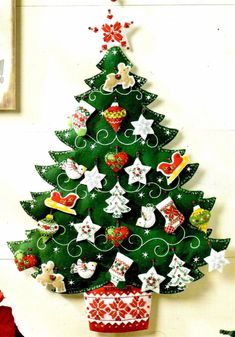 a decorated christmas tree sitting on top of a table