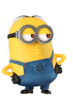 a cartoon minion with glasses and overalls