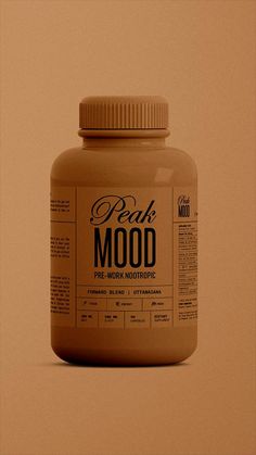 a bottle of peach mood on a brown background