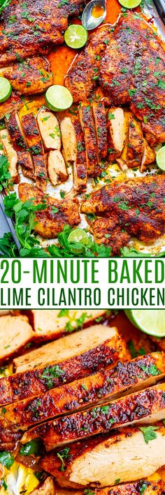 grilled chicken with lime and cilantro garnishes on the side