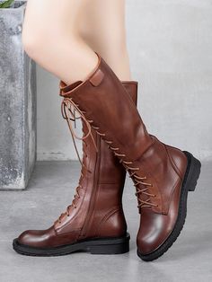 Sku CY-!66662 Material Cow Leather , Rubber Style Height Increasing Feature Zipper Occasion Casual , Urban Seasons Spring , Autumn , Winter Type Boots Heels Height Mid (3cm-5cm) Color BLACK,BROWN Size 35,36,37,38,39,40 Please consult the size chart we provide for this item's measurements to help you decide which size to buy.Please note: There may be 1-3cm differ due to manual measurement. Fall Lace-up Martin Boots With Zipper Closure, Fall Martin Boots With Zipper And Lace-up, Casual Knee-high Boots With Zipper And Round Toe, Knee-high Lace-up Boots With Zipper For Fall, Round Toe Knee-high Boots For Fall Outdoor Activities, Casual Fall Mid-calf Boots With Zipper, Brown Winter Combat Boots With Zipper Closure, Casual Mid-calf Boots With Zipper For Fall, Casual Mid-calf Boots With Zipper Closure