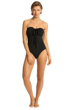 A convertible halter strap holds up this smooth one-piece with supportive powermesh in the front and back. Ties at neck Moderate back coverage Side boning Lined 85% recycled nylon, 15% elastane Hand wash, dry flat Imported Solid Strapless Swimwear For Swimming, Strapless Swimwear For Swimming, Sleeveless Nylon Swimwear With Tie Back, Solid Color Underwire Swimwear With Tie Back, Elegant Strapless Swimwear, Strapless Solid Bodysuit For Swimming, Strapless Solid Color Bodysuit For Swimming, Solid Color Strapless Bodysuit For Swimming, Fitted Strapless Swimwear With Tie Back