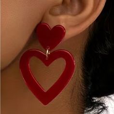 Nwt!! Burgundy Love Heart Shaped Dangle Earrings, Plastic Acrylic Hollow Heart Cute Style Drop Earrings For Women , Party Earrings Jewelry Large Heart Earrings, Heart Earrings Dangle, Red Heart Jewelry Aesthetic, Red Heart Accessories, Heart Shaped Clothes, Valentine's Day Heart Detail Earrings, Trendy Red Dangle Heart Earrings, Trendy Red Heart Earrings For Valentine's Day, Trendy Red Earrings For Valentine's Day