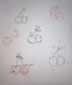 four drawings of cherries on a white paper