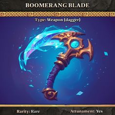 an item from the game boomerang blade is shown in front of a blue background