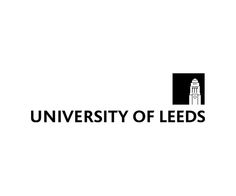 the university of leeds logo is shown in black and white, with an orange fire hydrant behind it