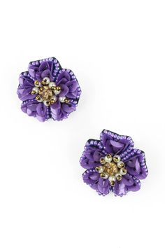 Sequin Beaded Purple Flower Earrings Bold Bouquet, Flower Earrings Diy, Textiles Inspiration, The Wallflower, Dresses For Spring, Bakelite Jewelry, Lavender Floral, Purple Jewelry, Purple Turquoise