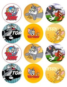 several cartoon characters are shown on the buttons in this set, including ratty mouse and tom