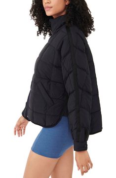 This boxy puffer jacket that's perfect for layering can fold into its own pocket, creating a comfy travel pillow for wherever you go. This water-resistant outerwear piece is also lined in PrimaLoft® insulation to keep you warm on your outdoor adventures. 24" front length; 26 1/2" back length (size Medium) Stand collar Snap-tab cuffs Packs into own pocket Water-resistant PrimaLoft lightweight insulation retains warmth in wet or dry conditions Lined, with PrimaLoft polyester insulation 100% polyam Travel Down Puffer Jacket, Travel Nylon Puffer Jacket, Casual Black Puffer Jacket In Recycled Polyester, Black Fall Travel Puffer Jacket, Black Winter Travel Puffer Jacket, Fall Travel Black Puffer Jacket, Black Nylon Puffer Jacket For Travel, Black Puffer Outerwear For Travel, Casual Black Puffer Jacket For Travel