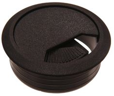 the lid is open to show it's black plastic material and features a round shape