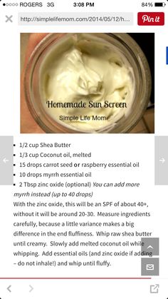 Natural Sunscreen Recipe, Sunscreen Recipe, Skincare Recipes, Homemade Body Care, Herbal Remedies Recipes, Salve Recipes