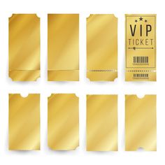 gold paper tickets with barcodes on white background