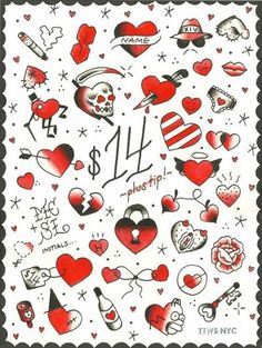 an image of hearts and tattoos on a white background