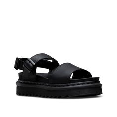 Dr. Martens-Voss Platform Sandal - Women's Add some edge to your overalls or cut-off shorts with the Voss platform sandal from Dr. Martens. This leather pair features a sawtooth sole and thick straps for rugged appeal. Dr Martens Voss, Dr Martens Store, Martens Style, Leather Strap Sandals, Pastel Outfit, Brown Shoe, Rubber Heels, Dr. Martens, Black Sandals