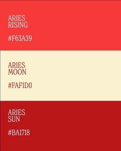 three different shades of red and white with the words aries moon fafafido