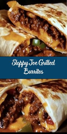 sloppy joe grilled burritos with peppers and jalapenos on the side