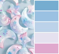 the color scheme is pastel blue, pink and white with stars and crescents