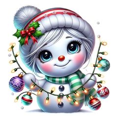 a cute little snowman with christmas decorations